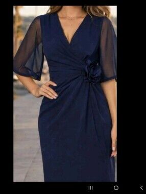 Jessica Howard Navy V-Neck Midi Dress with Flutter Sleeves